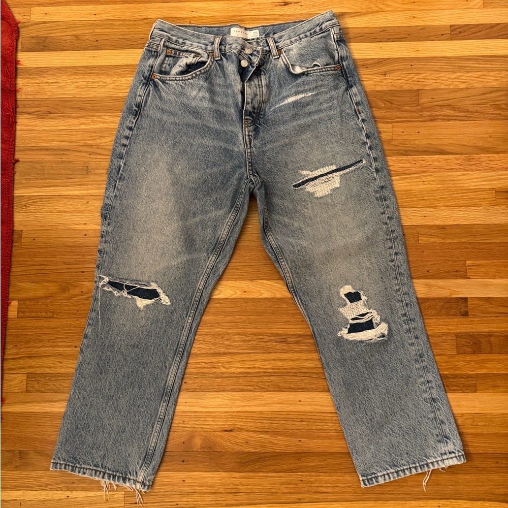 Topshop Straight Jeans with rips/patches
